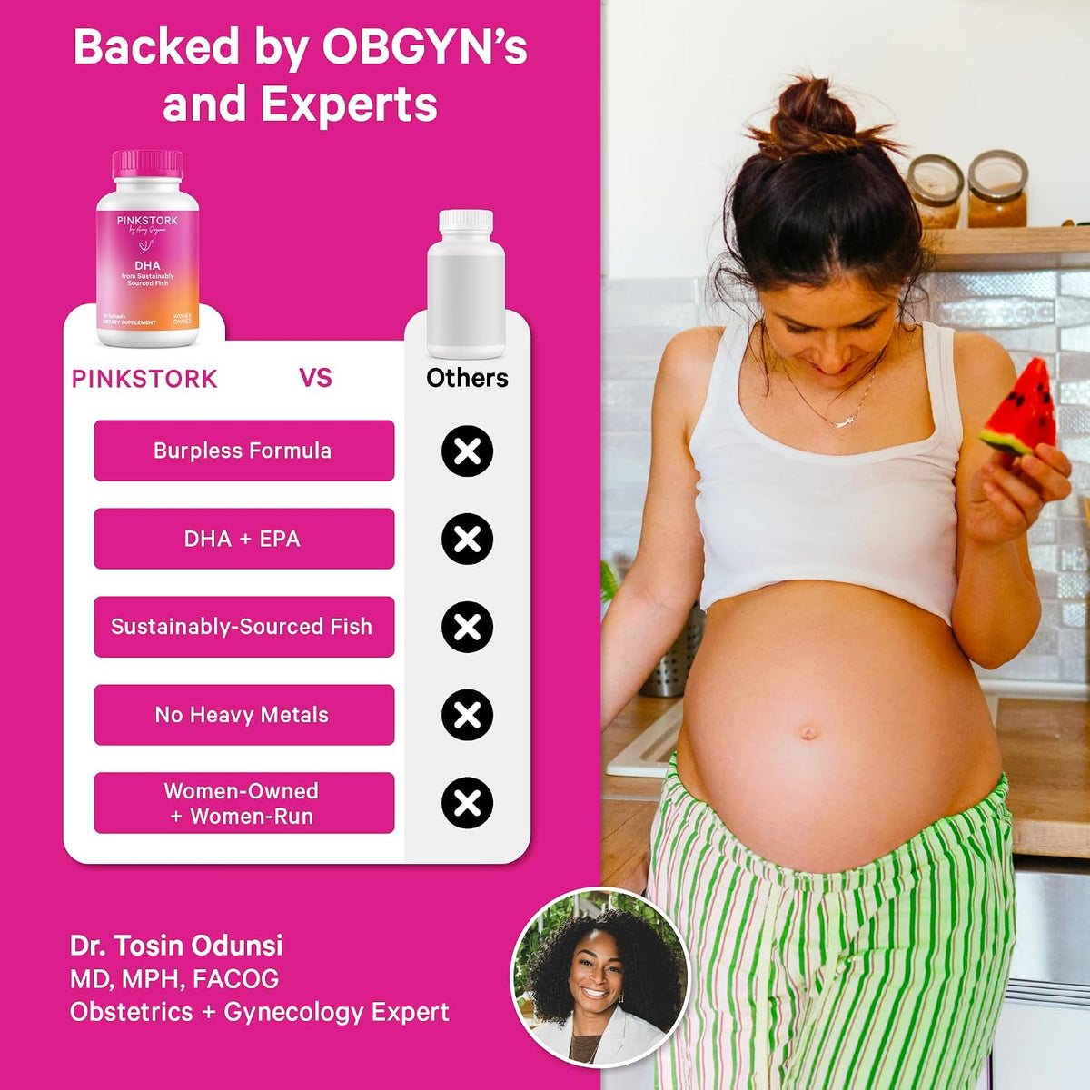 Pink Stork Omega-3 DHA - 540 mg Fish Oil Supplements with DHA and EPA, Prenatal and Postpartum Essentials for Cognitive Health + Fetal Development - 60 Softgels - Packaging May Vary