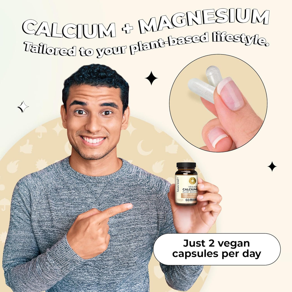 Future Kind Vegan Calcium Supplement - Plant-Based Calcium Magnesium Supplement Sourced from Iceland for Teeth & Bone Support (60 Capsules)