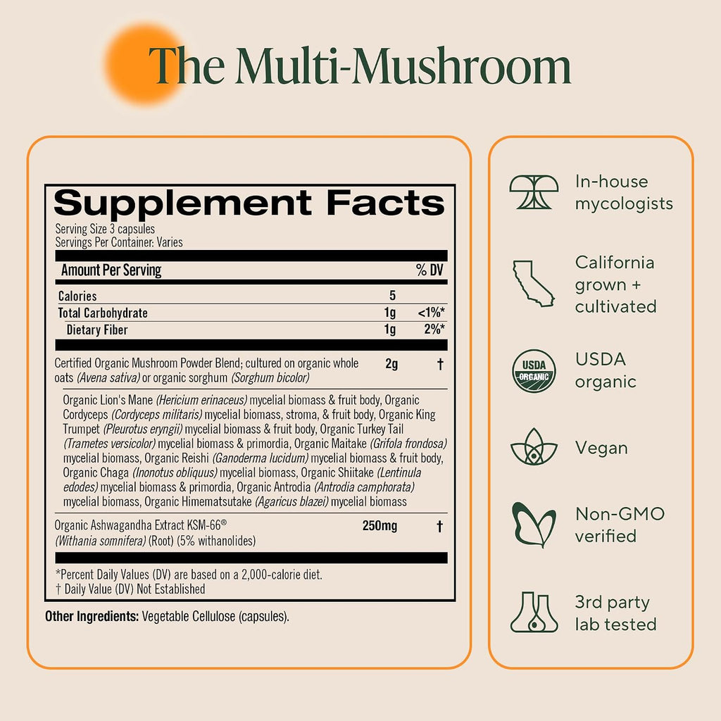 Om Master Blend Mushroom Capsules - Organic Mushroom Supplement with 10 Mushrooms and Ashwagandha – Supports Immunity, Gut Health & Stress Relief, 168 Count (56 Servings)