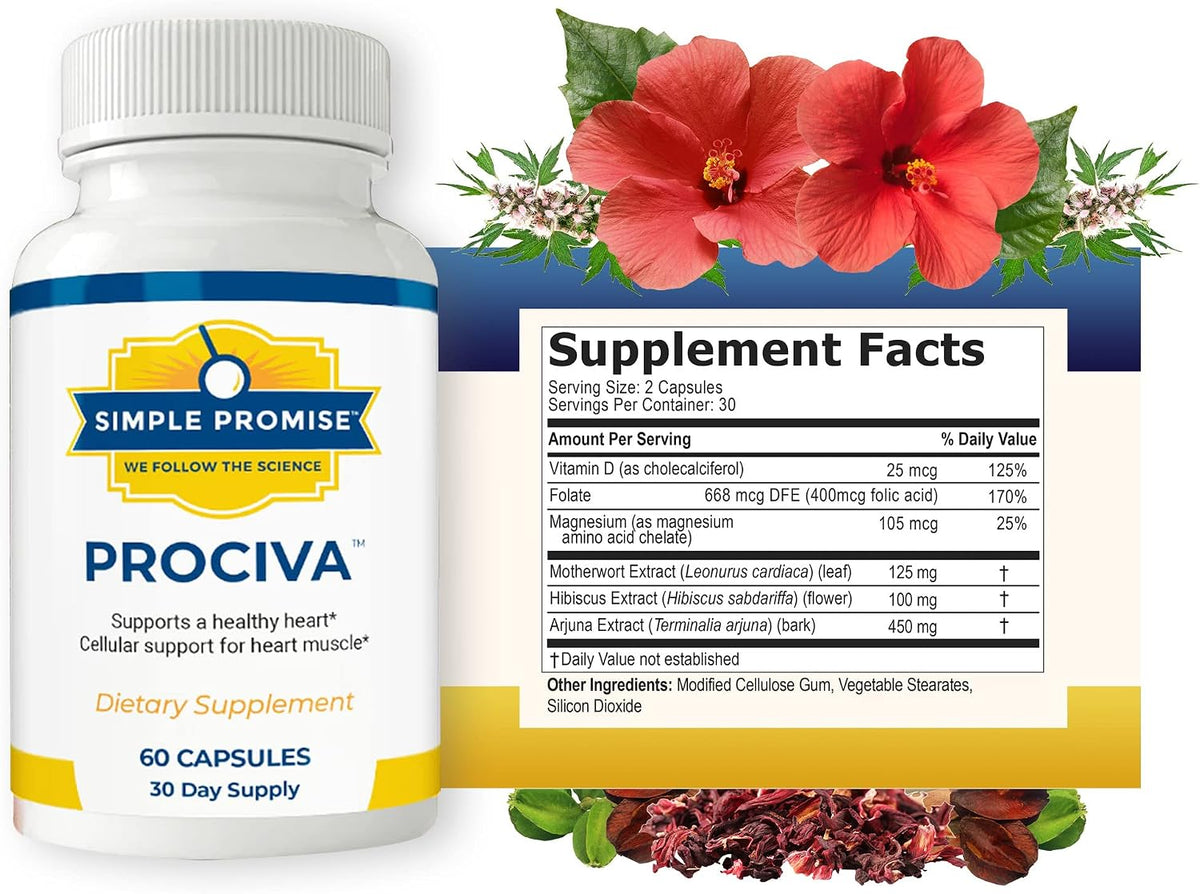 Prociva - Arjuna Bark Extract Supplement - Healthy Blood Pressure Support | Ayurvedic Heart Formula, Circulation and Rhythm Support, Folic Acid and Magnesium, Simple Once-Daily Routine, Non-GMO