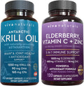 Viva Naturals Antarctic Krill Oil and Elderberry, Vitamin C, Zinc and Vitamin D3 5000 IU Bundle, 1250 mg of Krill Oil Providing Omega 3 EPA and DHA for Joint Health, Elderberry for Immune Support