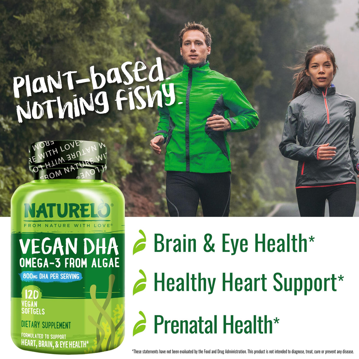 NATURELO Vegan DHA, Vegan Omega 3 Supplement, 120 Softgels, Supports Brain/Heart/Eye Health, Complements Prenatal Vitamins, Essential Fatty Acids, Omega 3 Supplement for Women & Men