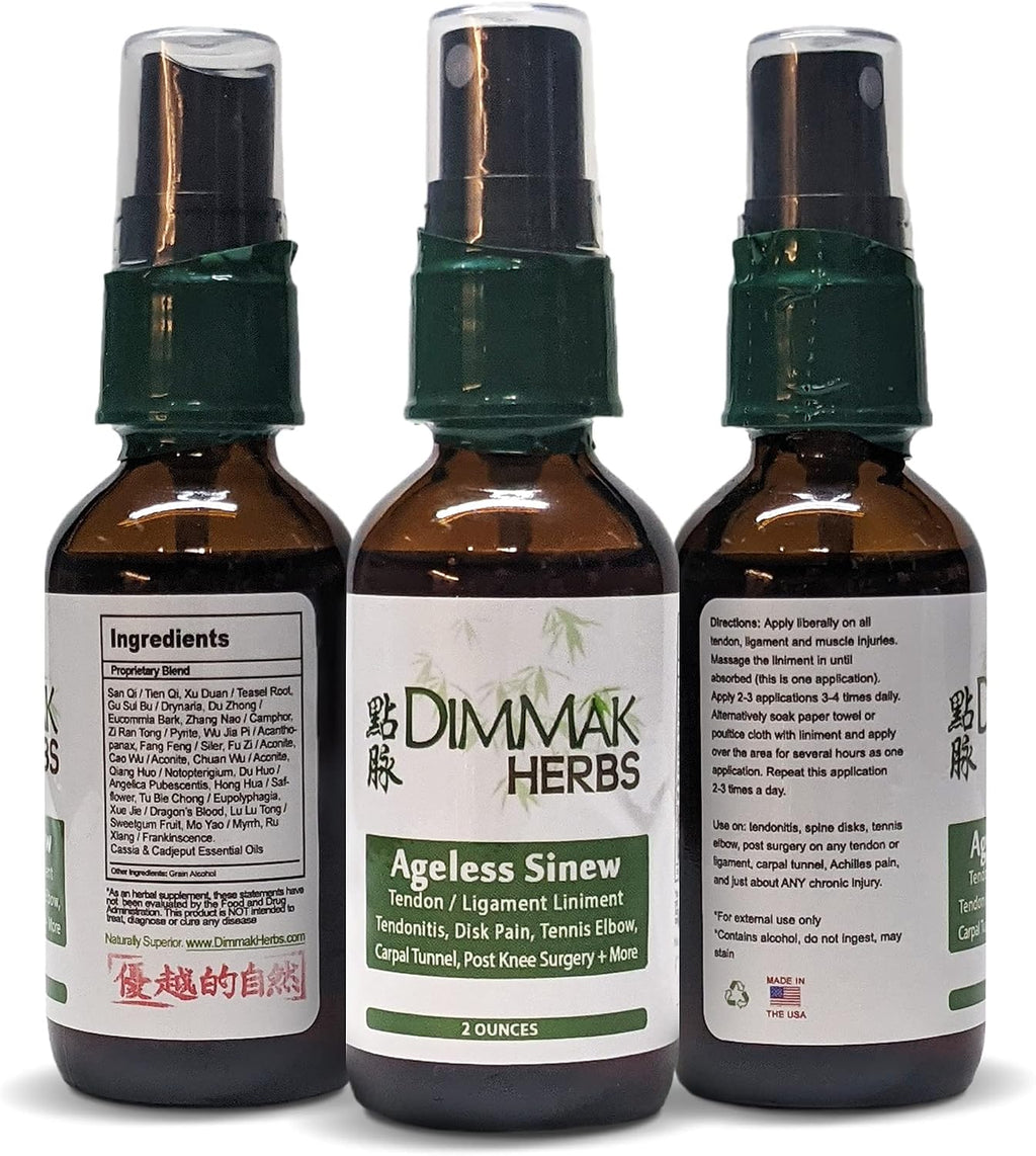 Dimmak Herbs Ageless Sinew Liniment- Deep-Penetrating Herbal Spray for Tendons, Tennis Elbow & Ligament Recovery- Authentic TCM Formula for Chronic & Stubborn Injuries- Non-Greasy, Fast-Drying (2oz)