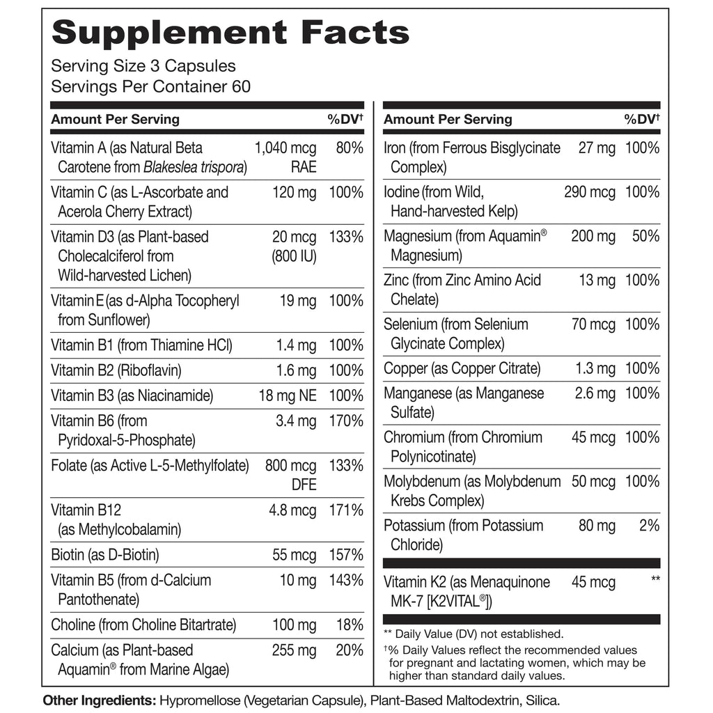 NATURELO Prenatal Multivitamin with Gentle Chelated Iron, Methyl Folate, Plant Calcium & Choline - Vegan, Vegetarian - Non-GMO - Gluten Free - 180 Capsules - 2 Month Supply