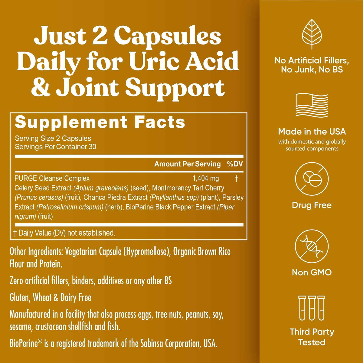 Eu Natural Purge Uric Acid Flush - Eat & Drink What You Want - Uric Acid Support for Joints & Mobility with Celery Seed, Tart Cherry