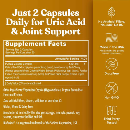 Eu Natural Purge Uric Acid Flush - Eat & Drink What You Want - Uric Acid Support for Joints & Mobility with Celery Seed, Tart Cherry