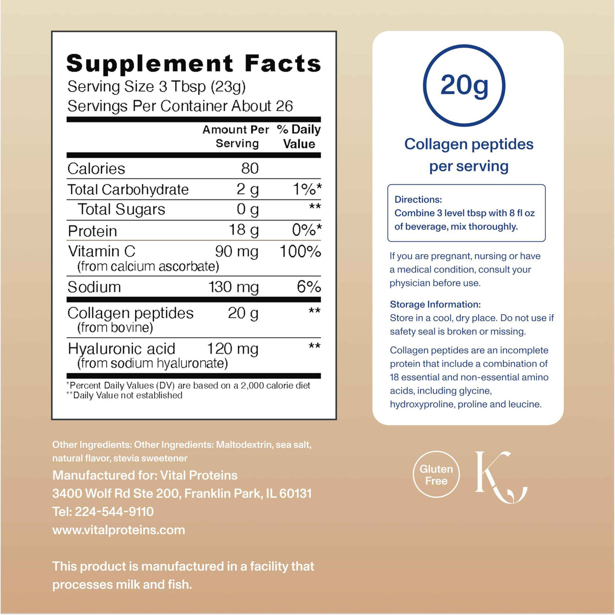 Vital Proteins Collagen Peptides Advanced, Hydrolyzed Peptides with Hyaluronic Acid and Vitamin C - Vanilla Flavor Powder, 21oz