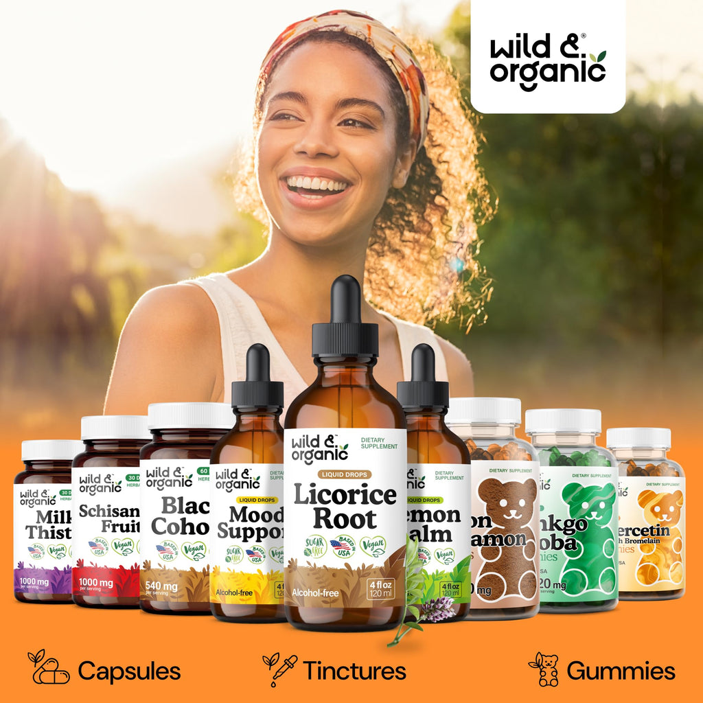 Wild & Organic Licorice Root Tincture - Digestive, Lung & Skin Support - Licorice Root Extract Liquid Drops - Vegan, Sugar & Alcohol-Free Supplement - 4 fl oz