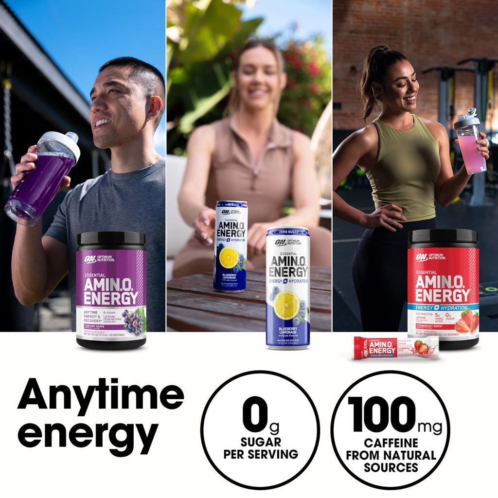 Optimum Nutrition, Amino Energy - Pre Workout with Green Tea, Bcaa, Amino Acids, Keto Friendly, Green Coffee Extract, Energy Powder - Concord Grape, 65 Servings