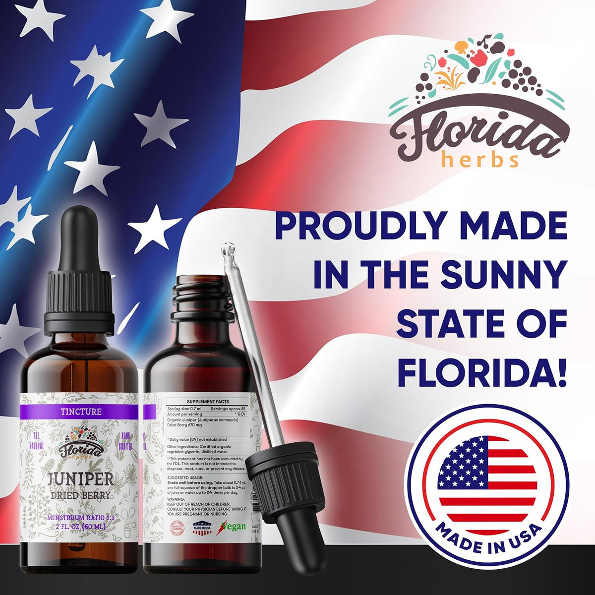 Juniper Tincture Alcohol-Free, Organic Juniper Berry Extract (Juniperus communis) - Non-GMO in Cold-Pressed Organic Vegetable Glycerin - 2 oz