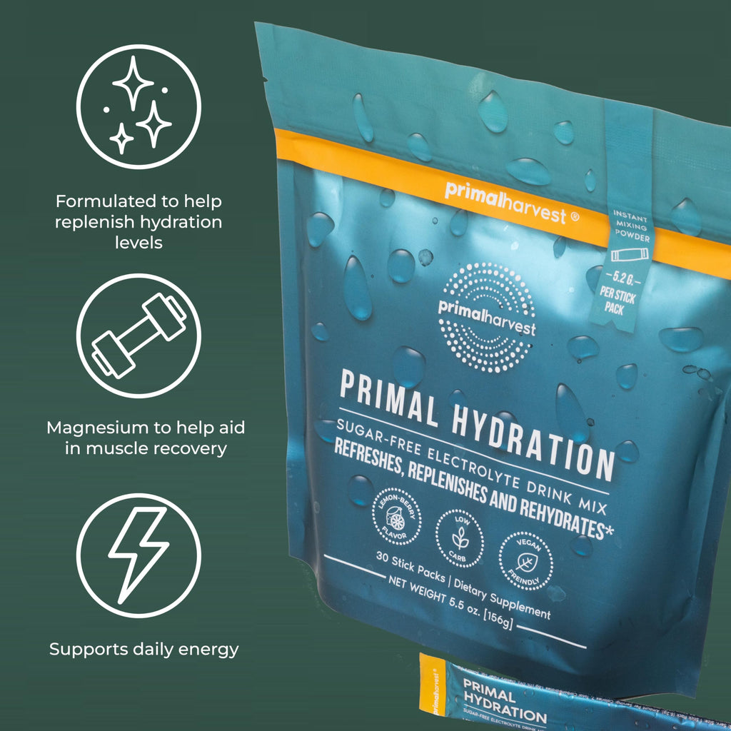 Primal Harvest Electrolytes Powder Packets Primal Hydration, Easy Open Packets, Energy Drink Mix (Lemon Berry, 30 Packs) (1 Bag)