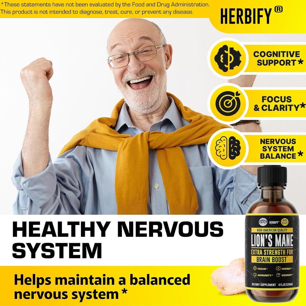 HERBIFY Bundle - Lions Mane & Mullein 4 Fl Oz Strawberry Drops - Supplement for Memory, Focus & Clarity & Immune Support, Lung Cleanse and Bronchial Support