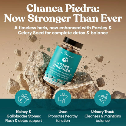 Chanca Piedra Stone Breaker - The Original Stone Breaking Formula with Celery Seed & Parsley - Supports Kidney, Gallbladder & Urinary Tract Cleansing to Help Flush Impurities - 60 Vegetarian Capsules Eu NaturalBuy Supplements Australia