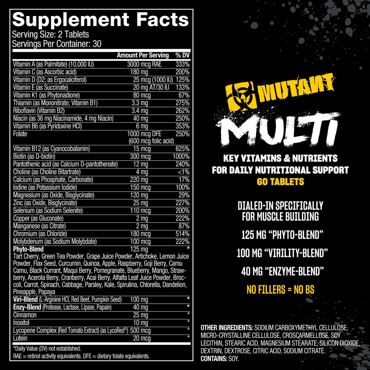 Mutant Multi - High Potency Vitamins with 75+ Ingredients Specifically Formulated for Heavy Lifting, 60 Tablets