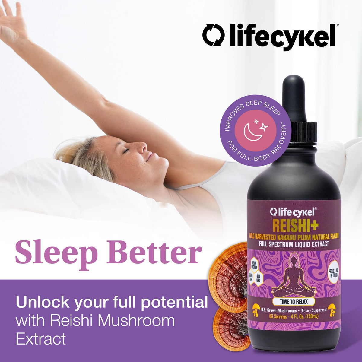 Life Cykel - Reishi Mushroom Extract with Wild Kakadu Plum - Potent Immune & Sleep Support Supplement, Vitamin-C Rich Adaptogen Mushroom Drops - 4 Fl Oz
