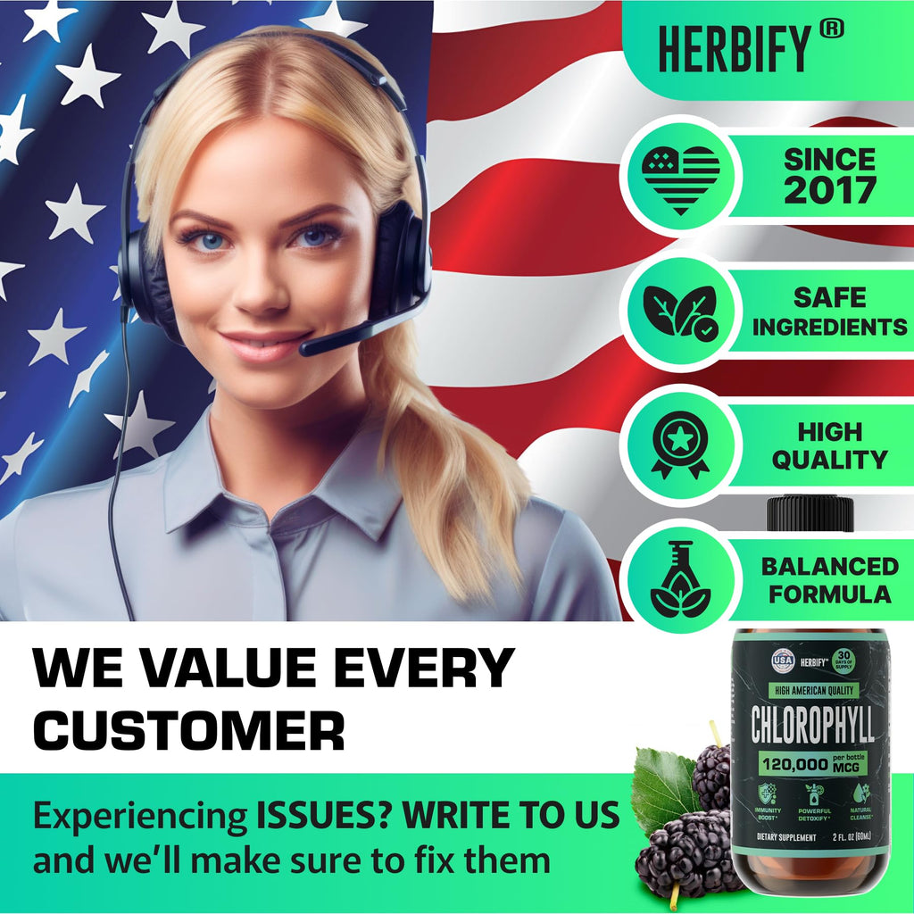HERBIFY Chlorophyll Drops - Liquid Chlorophyll for Energy Boost & Immune System Support - Made in USA - Chlorophyll Liquid Drops for Body Detox, Internal Deodorant & Enhance Skin - 2 Oz