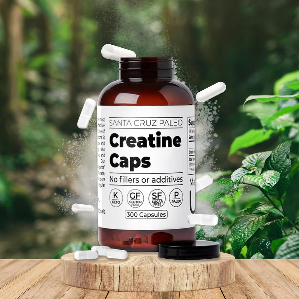 Santa Cruz Paleo Creatine Capsules, Supports Muscle Growth & Energy, Gluten Free, Keto, Sugar Free, Paleo, No Fillers or Additives, Creatine Monohydrate Pills, 2500mg, 100 Servings, 300 Capsules