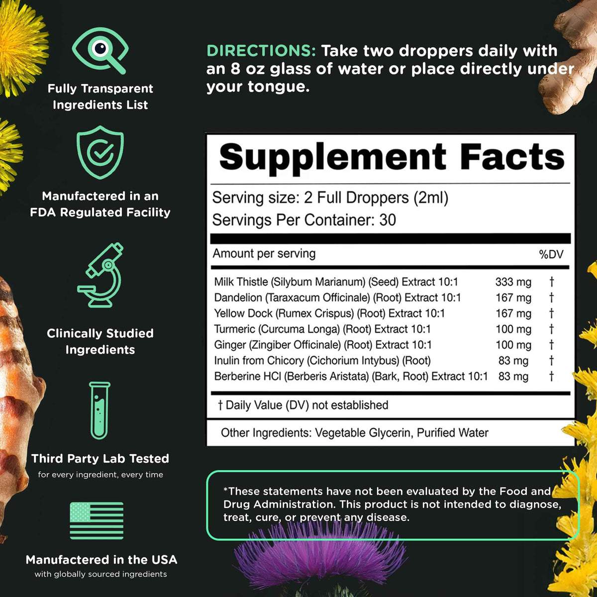 SuperBonsai Milk Thistle Herbal Liquid Supplement - Doctor-Formulated Botanical Blend with Milk Thistle and Dandelion Root - Vegan Non-GMO Drops - 3 Month Supply