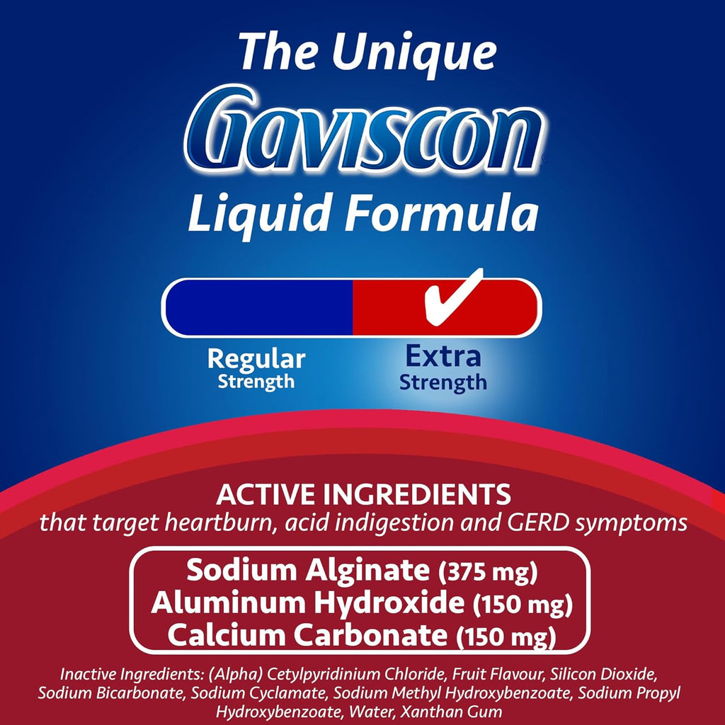 Gaviscon Gaviscon Extra Strength Liquid Fruit | Long-Lasting Acid Reflux and Heartburn Relief | 340ml 1 Count