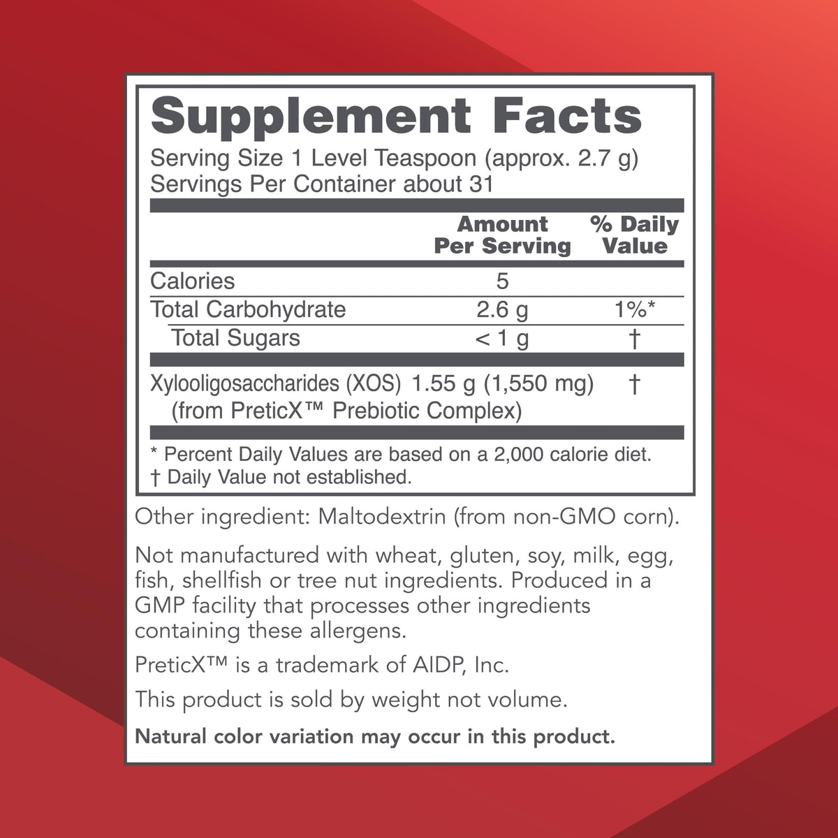 PROTOCOL FOR LIFE BALANCE Prebiotic Powder XOS - 1.55g per Serving - Intestinal Flora - Support GI Tract & Gut Health - Kosher & Non-GMO - 3 oz