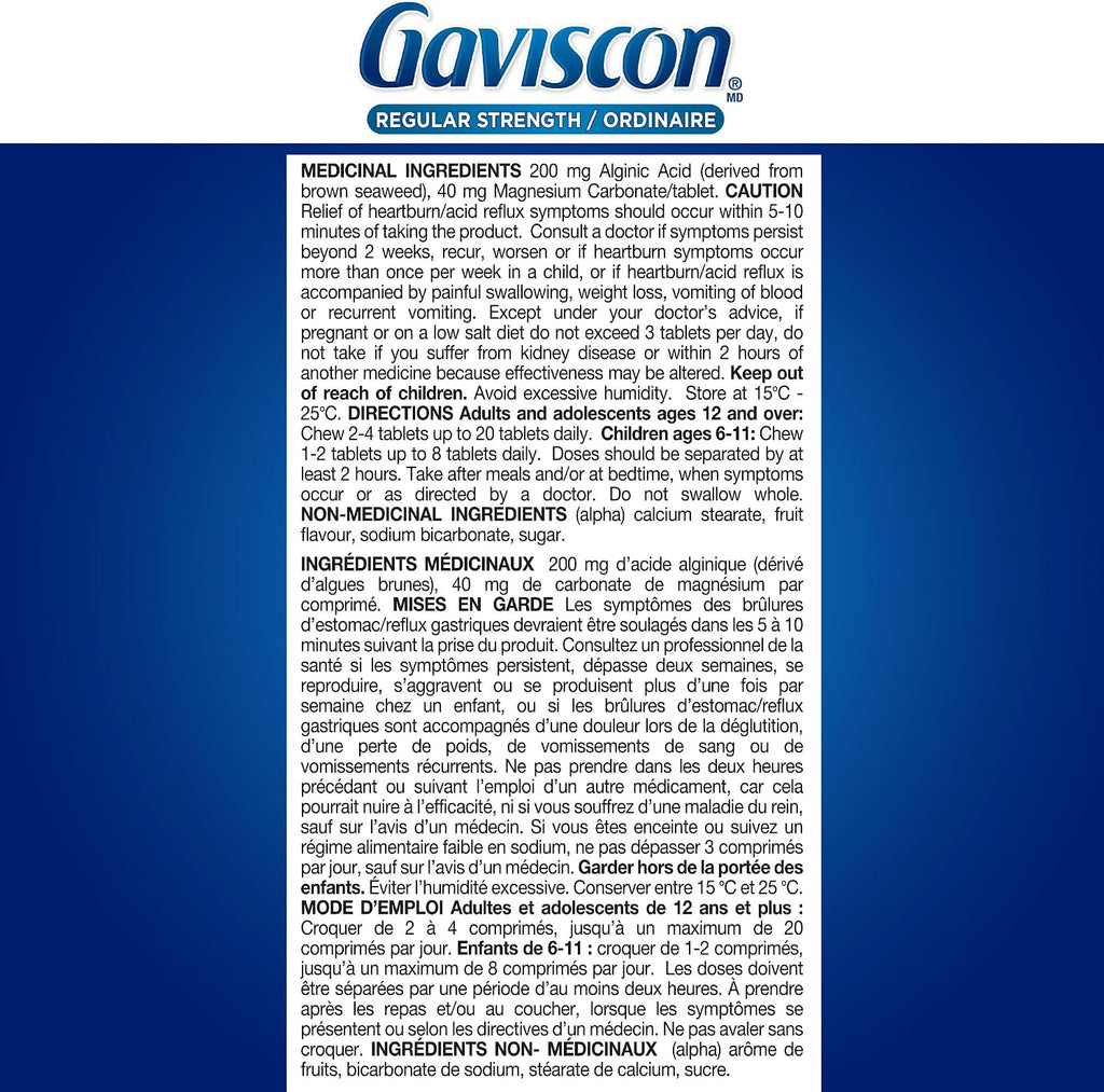 Gaviscon Regular Strength Fruit Antacid 100 Tablets