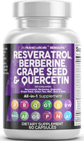 Clean Resveratrol Supplement | Berberine Grape Seed Extract Quercetin Green Tea Extract Acai Noni Polyphenol Supplement for Women & Men N-Acetyl Cysteine