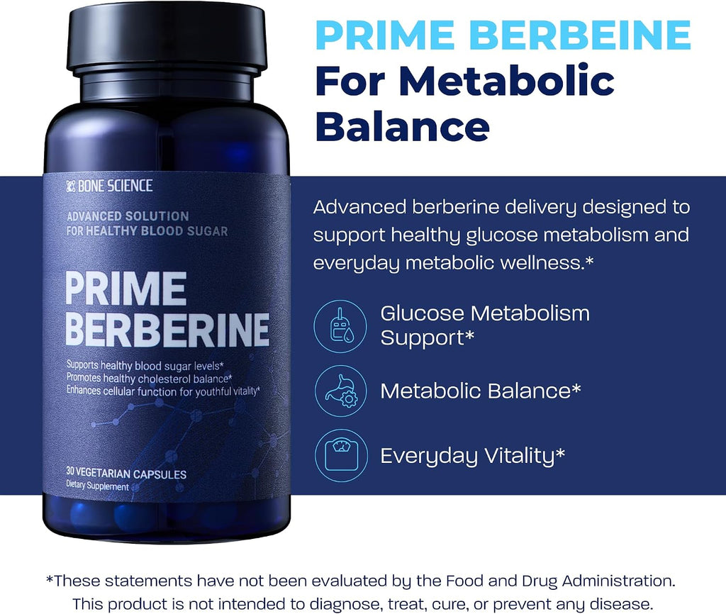 BONE SCIENCE Prime Berberine Phytosome with Berbevis and BioPerine, Metabolic Wellness Support with Ceylon Cinnamon, Banaba, Bitter Melon and Quercetin, Vegetarian Capsules