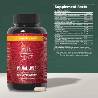 Primal Harvest Primal Liver Liver Supplement with, Alpha-Lipoic Acid, L-Cysteine HCL, L-Glutathione, Milk Thistle, and Spirulina