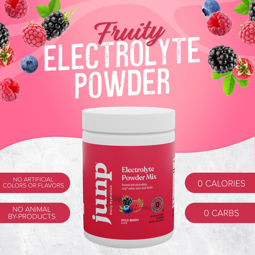 JUNP Electrolytes Powder No Sugar No Carbs, Wild Berry Fruit Flavor Keto Electrolyte Drink Mix - Potassium & Salt Hydration Powder Electrolytes, Zero Calorie Sugar Free Electrolyte Powder, 90 Servings