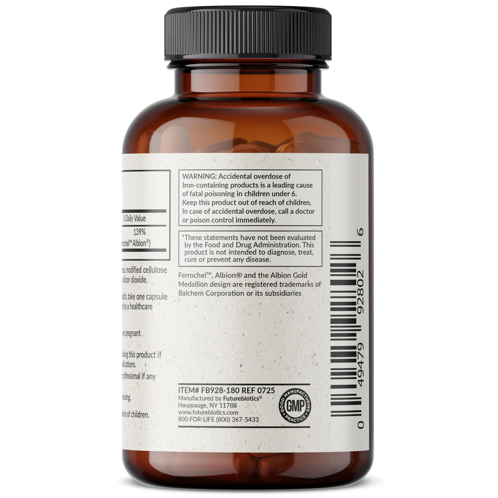 Futurebiotics Iron Bisglycinate 25mg Gentle on The Stomach, Supports Energy & Healthy Red Blood Cell Production - Non-Constipating Formula - Non GMO, 90 Vegetarian Capsules