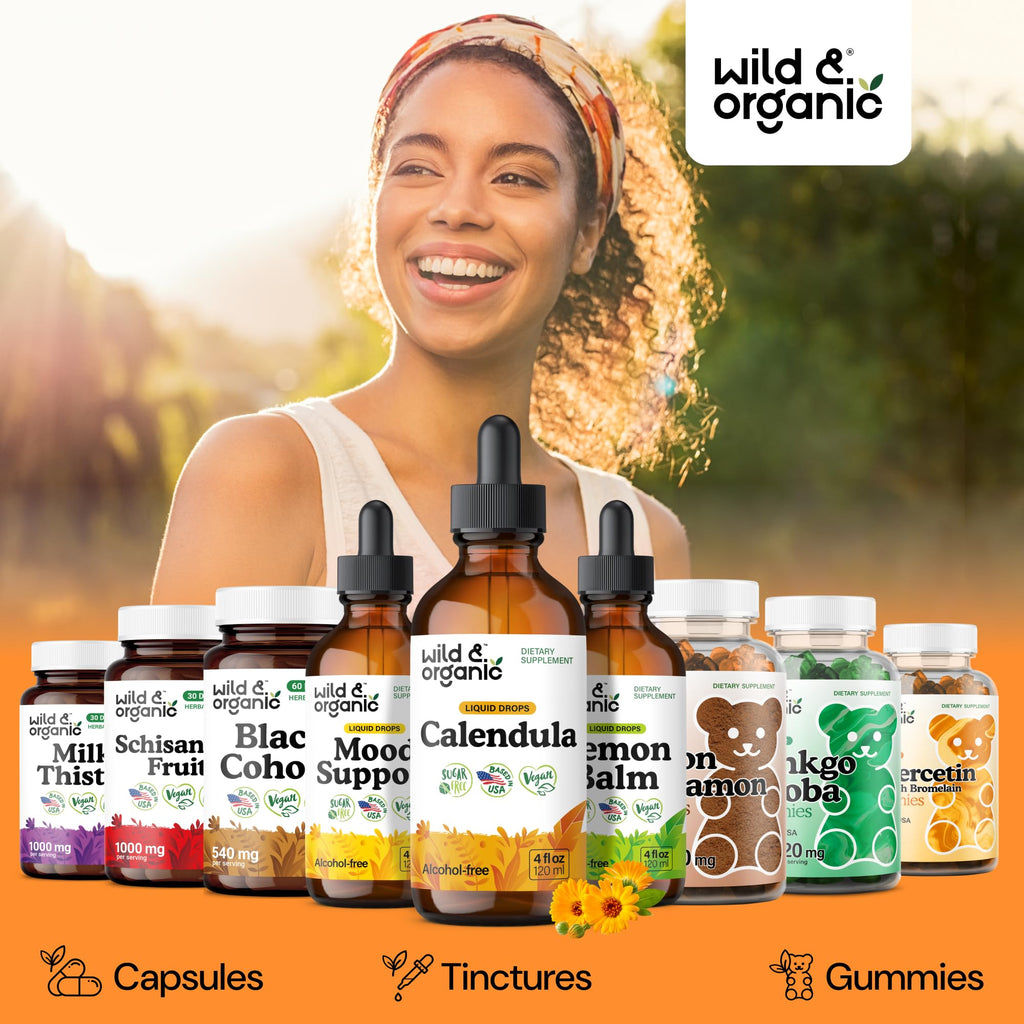 Wild & Organic Calendula Flowers Supplement - Antioxidant, Immune & Skin Support - Add to Tea Extract Drops - Calendula Herb Tincture - Vegan, Alcohol & Sugar-Free - 4 fl oz