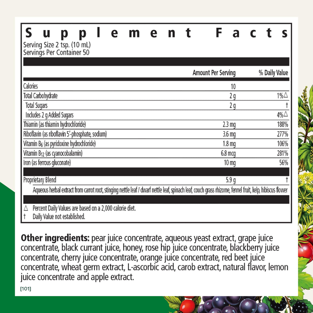 Floradix Iron & Herbs, Herbal Supplement for Men and Women, 8.5 fl oz | Liquid Iron Supplement with Vitamin C, Vitamin B Complex & Ferrous Gluconate Iron for Energy Support & Red Blood Cells*