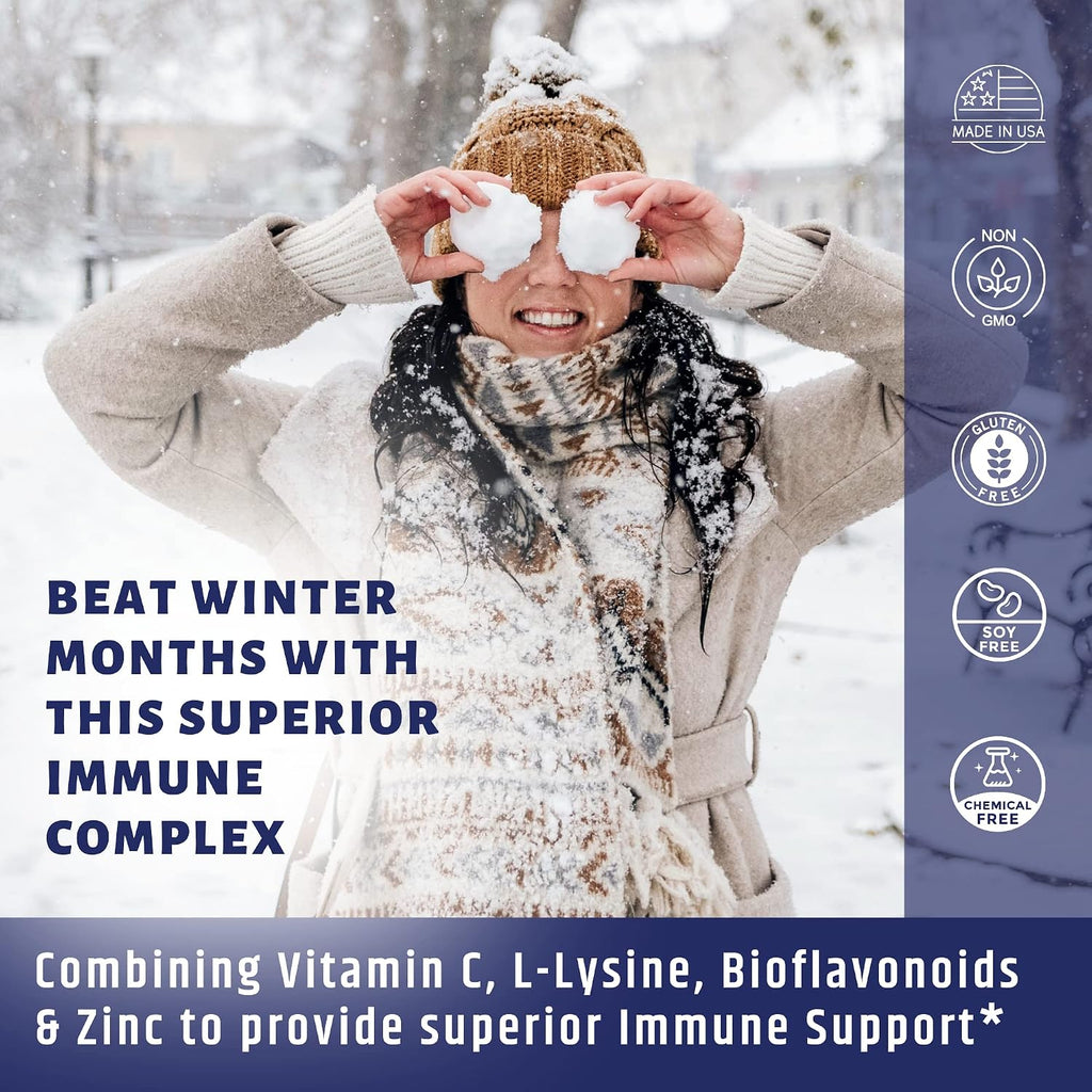 AgeImmune Vitamin C 1000mg Complex with L-Lysine 500mg, Zinc 12mg, Bioflavonoids 300mg. Doctor Formulated Magnesium Stearate Free Supplements for Healthy Immune System Support.(1)