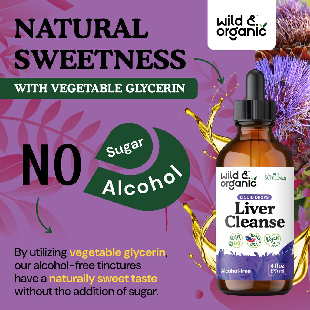 Wild & Organic Liver Cleanse Detox Tincture - Milk Thistle, Dandelion Root Herbal Complex - Liquid Liver Support Supplement - Vegan, Sugar & Alcohol-Free Milk Thistle Drops - 4 fl oz