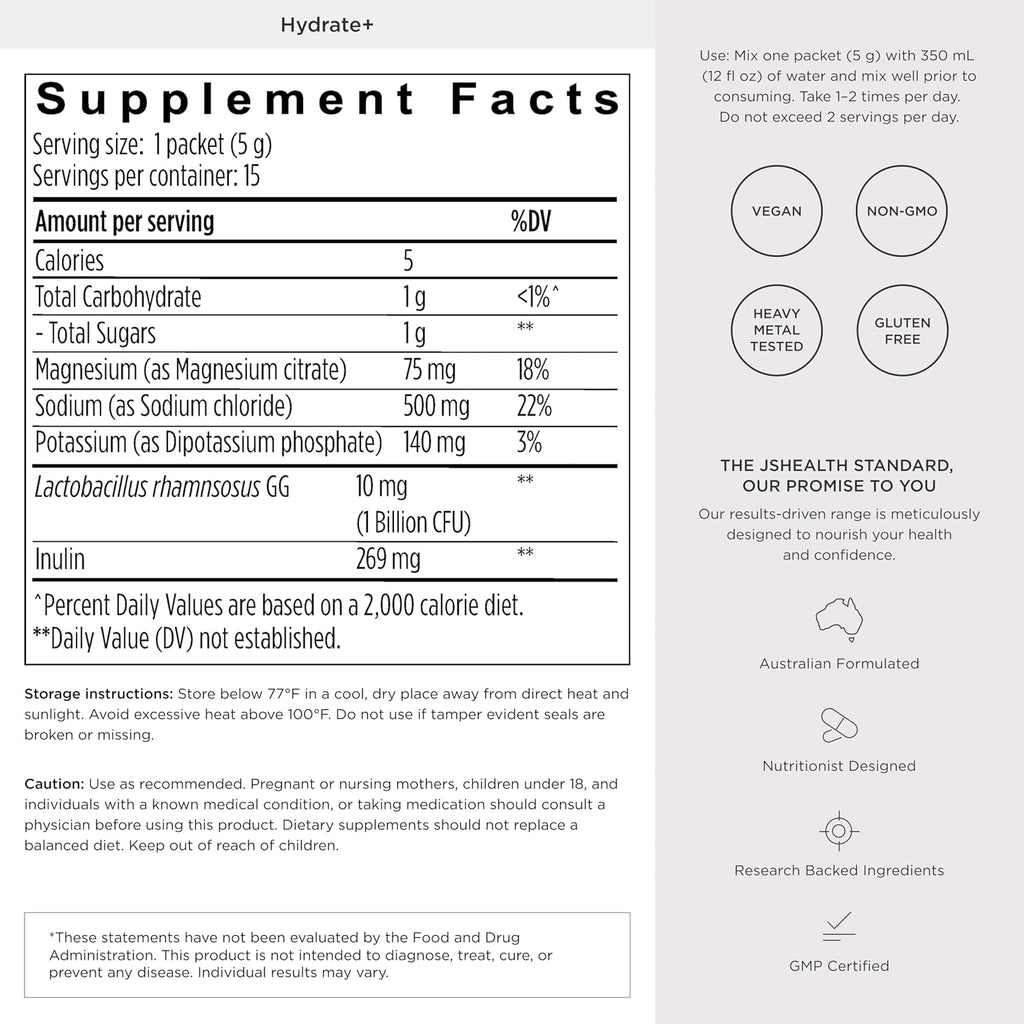 JSHealth Vitamins Hydrate+ Electrolyte Powder Packets for Women with Probiotics – Nutritionist Formulated by Jessica Sepel – Hydration Drink Mix – Pink Grapefruit, 15 Sticks