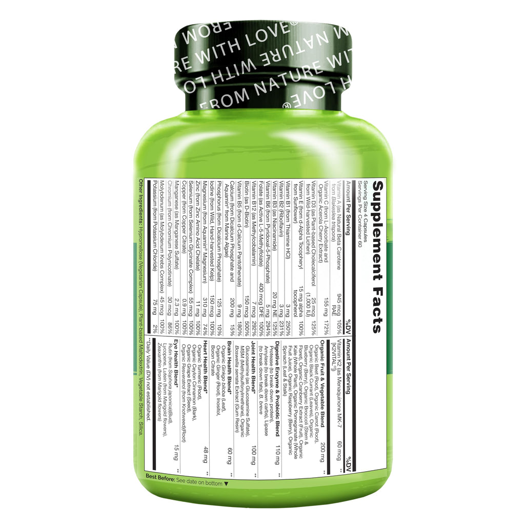NATURELO Whole Food Multivitamin for Women 50+ (Iron Free) with Vitamins, Minerals, & Organic Extracts - Supplement for Post Menopausal Women Over 50 - No GMO - 120 Vegan Capsules