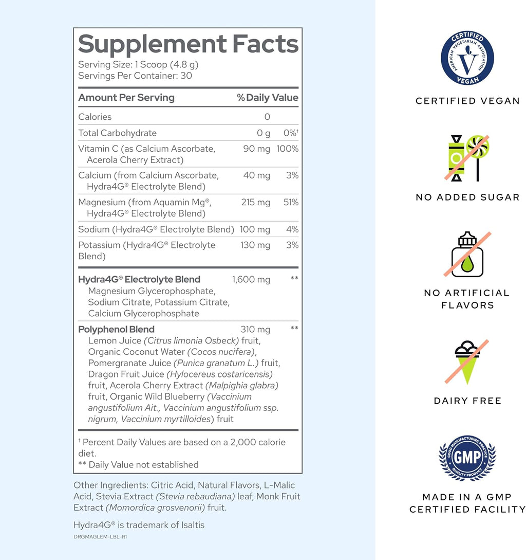 Gundry MD® Magnesium Electrolytes, Lemonade Flavor Powder, 30 Servings | Marine-Sourced Magnesium, Key Electrolytes, Easy Absorption, Supports Hydration & Restorative Sleep, No Artificial Sweeteners