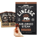 Lineage Provisions Air-Dried Steak Jerky Bites, 3-Pack | 100% grass fed nutrient-dense carnivore snacks, keto-friendly steak jerky with zero sugar, zero carbs & high protein snack.