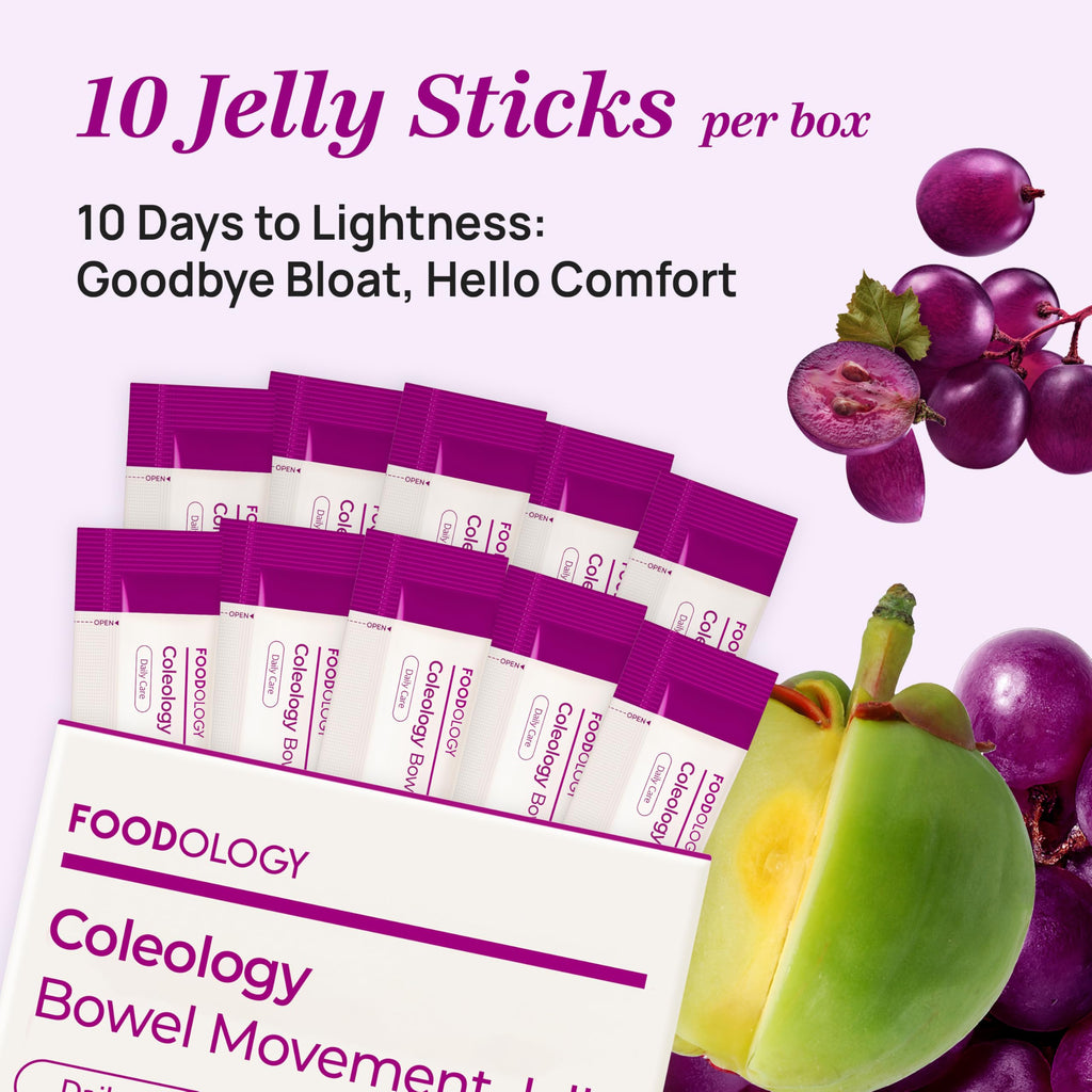 FOODOLOGY Coleology Bowel Movement Jelly (Grape & Prune) – Prebiotic Fiber Supplement for Gut Health & Daily Regularity, Chia Seeds, Korean Supplement – 10 Sticks