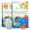 DAIKEN High Concentration Kids Fish Oil Omega-3 Gummies, No Sugar Added, Individually Wrapped, 300 mg Omega-3 (DHA & EPA) with Vitamin D3 for Kid, 30 Count, Tropical Fruit Flavor, Norwegian Sourced