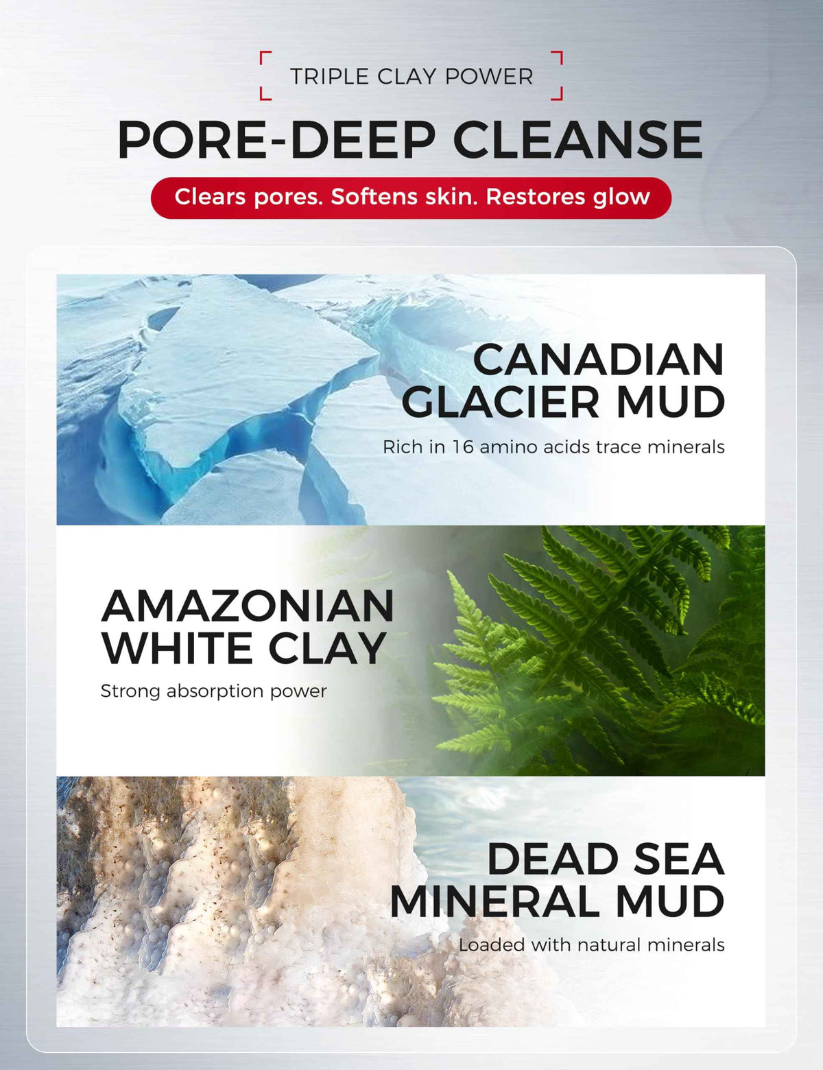 NING DERMOLOGIE Clay Mask for Face & Sensitive Skin: Triple Mud Formula Deep Cleans Pores Reduces Acne Balances Oil & Improves Texture - 3.88 Oz