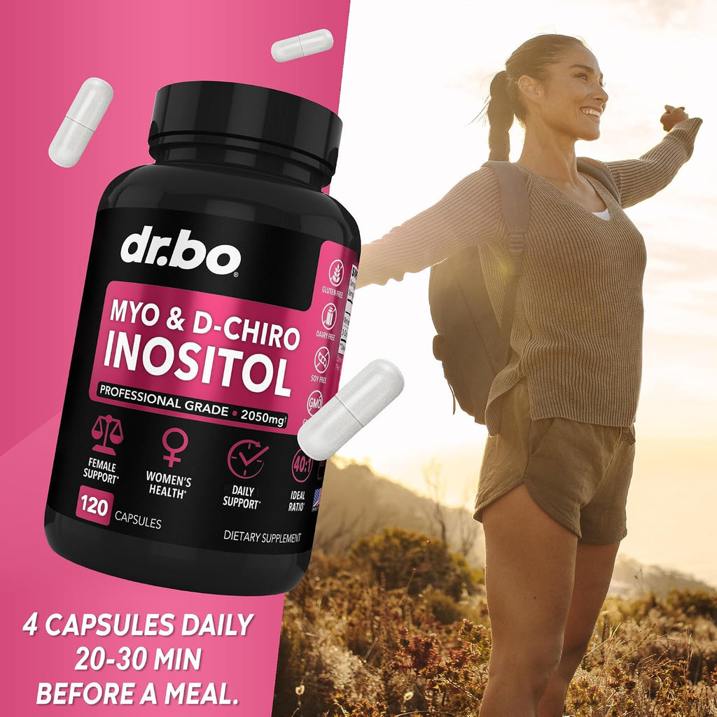 Myo-Inositol & D-Chiro Inositol Supplement Capsules - 40:1 Ratio Inositol Supplement for Women 2050mg with Vitamin B8 Pills - Natural Supplements for Female Women Support & Womens Health 120 Capsules