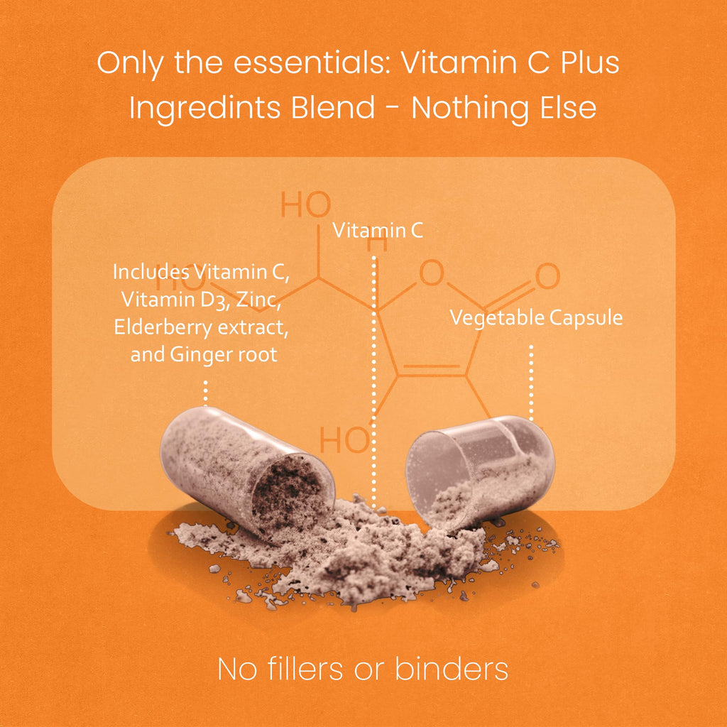 NaturaLife Labs Vitamin C with Vitamin D3, Zinc, Elderberry & Ginger Root – 1,700 mg per Serving – 100 Capsules, Vegan, Non-GMO, Gluten Free