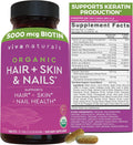 Biotin 5000 mcg Hair Skin Nails Vitamins for Women – Organic and Vegetarian-Friendly Supplement with Vitamin E, B-Vitamins, Spirulina, Horsetail and Superfood Blend to help Produce Keratin –120 Count