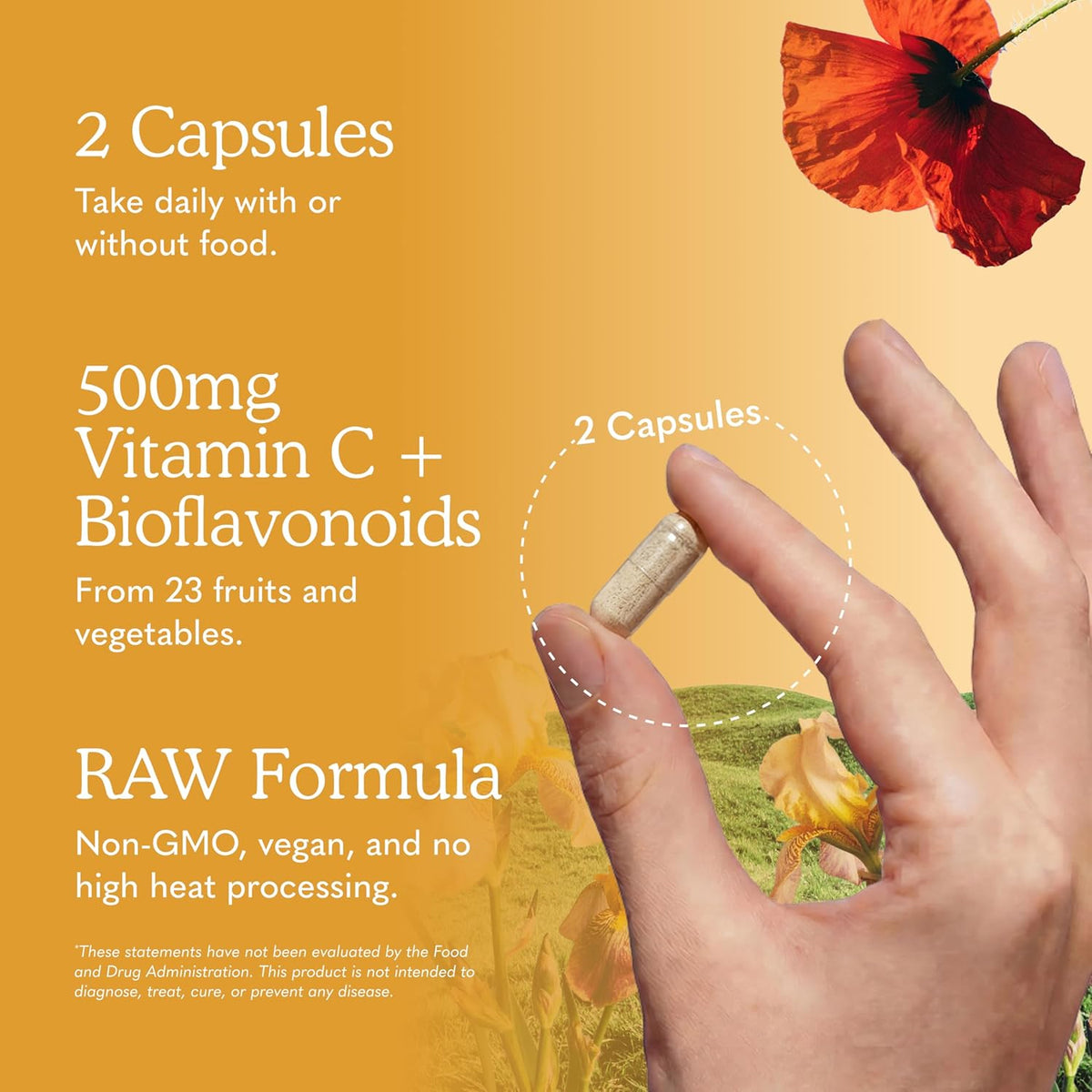 Garden of Life Vitamin Code Raw Vitamin C - 120 Capsules, 500mg Whole Food Vitamin C Capsules + Fruit & Veggie Blend & Probiotics, Supplements for Adults, Vegan, Gluten Free