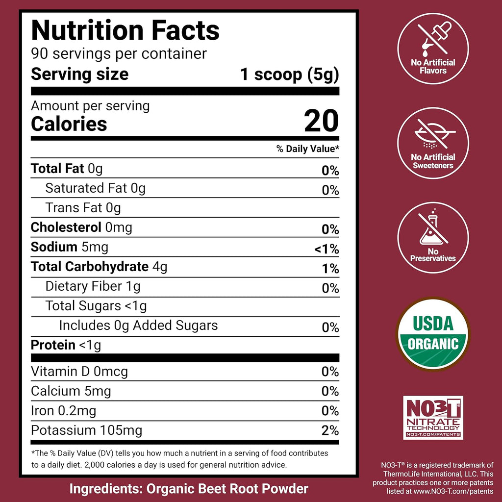 Force Factor Total Beets Organic Beet Root Powder Superfood, Non-GMO | Boost Daily Nutrition, USDA Organic, Vegan, Gluten-Free, and Beet Supplement, Unflavored, 90 Servings