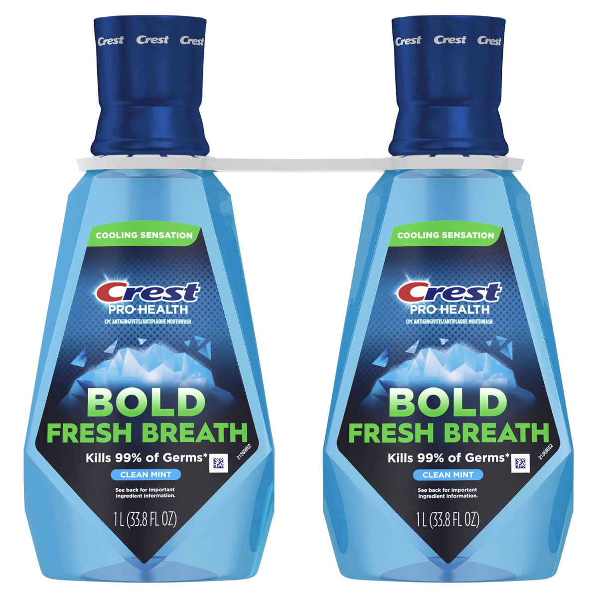 Crest Mouthwash Pro-Health Bold Fresh Breath, 99% Germ Kill, Antigingivitis & Antiplaque, Clean Mint - 1 L (33.8 fl oz), Pack of 2