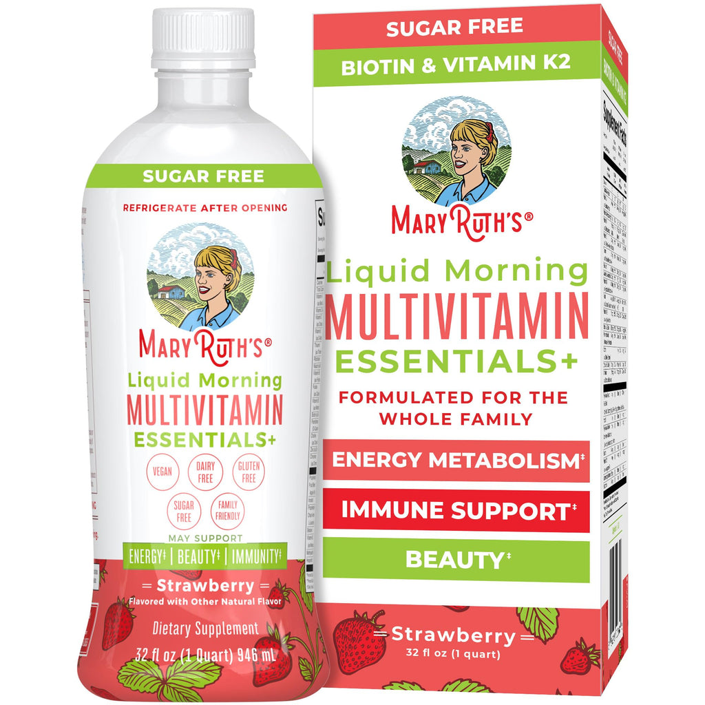 MaryRuth's Liquid Morning Multivitamin Essentials+ | Vitamin A C D E B6 B12 Biotin Zinc | Mens Womens Multivitamin | Immune Support | Beauty | Sugar Free | Vitamins for Ages 1+ | Vegan | 32 Fl Oz
