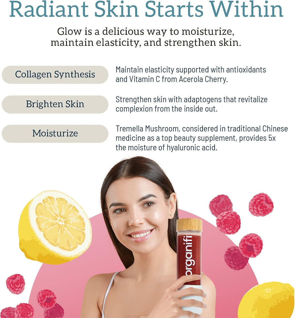 Organifi Glow - Vegan Collagen Powder for Women - Organic Flavored Water Ingredient, 30 Servings