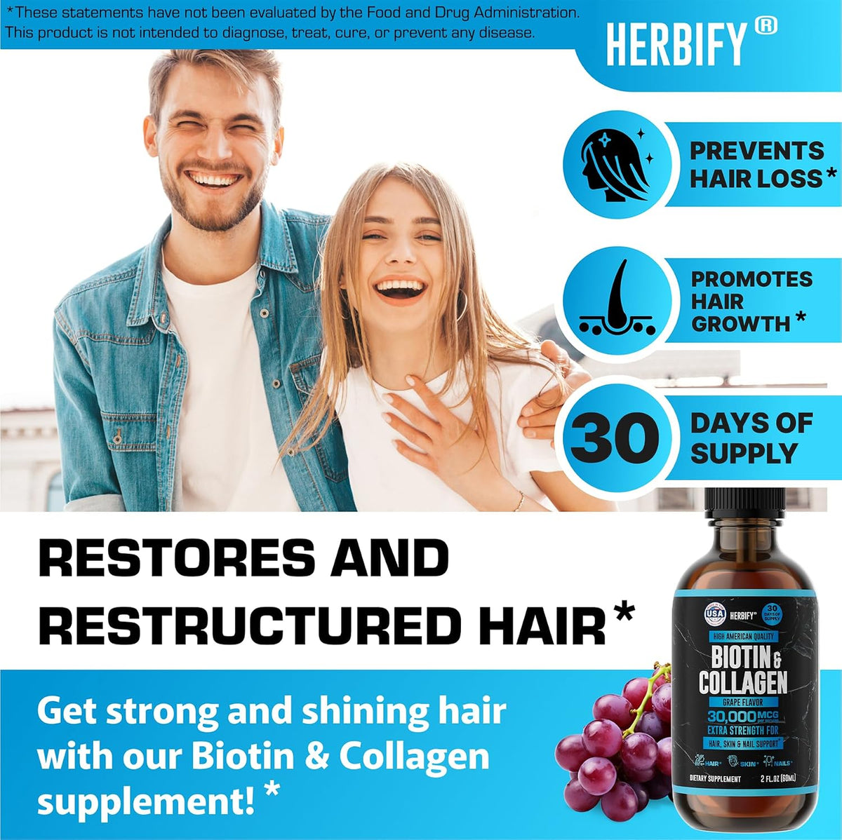 HERBIFY Bundle - Lions Mane Drops & Biotin and Collagen - Brain, Hair, Skin & Nails Support
